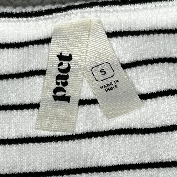 Pact Shirt Womens Small White Black Stripe Henley Ribbed Organic Cotton Top - Picture 6 of 11